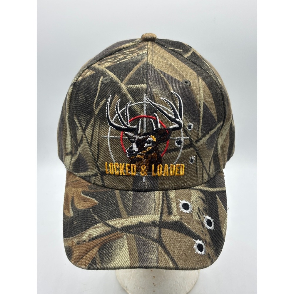 Locked & Loaded Camo Hunting Hat Deer Target Bullet Hole OSFA